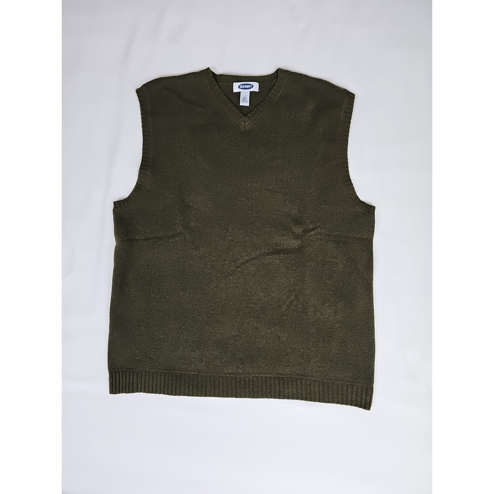 Vtg Old Navy Lambswool Sweater Vest Olive‎ Green Preppy Academia Unisex XL